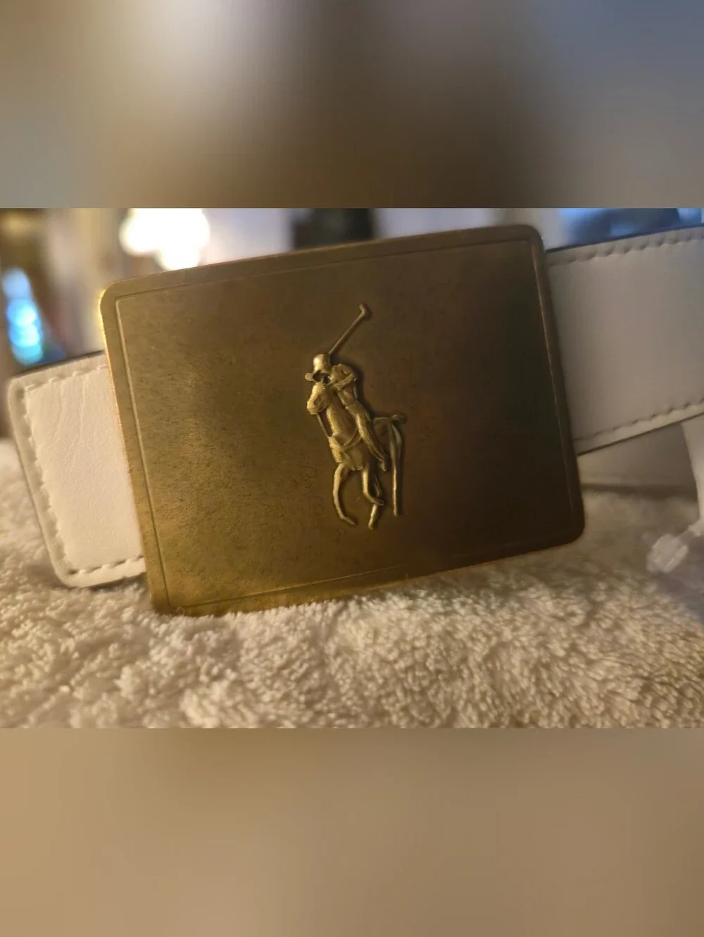 Polo Ralph Lauren Leather Polo Pony Brass Belt Buckle.